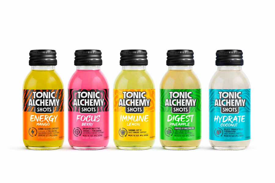 Tonic Alchemy Mixed Box of 12: all five functional shots including Energy, Focus, Immune, Digest and Hydrate