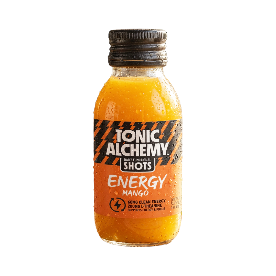 Tonic Alchemy ENERGY Mango Daily Functional Shot - 60mg Natural Caffeine 200mg L-Theanine Clean Energy No Crash