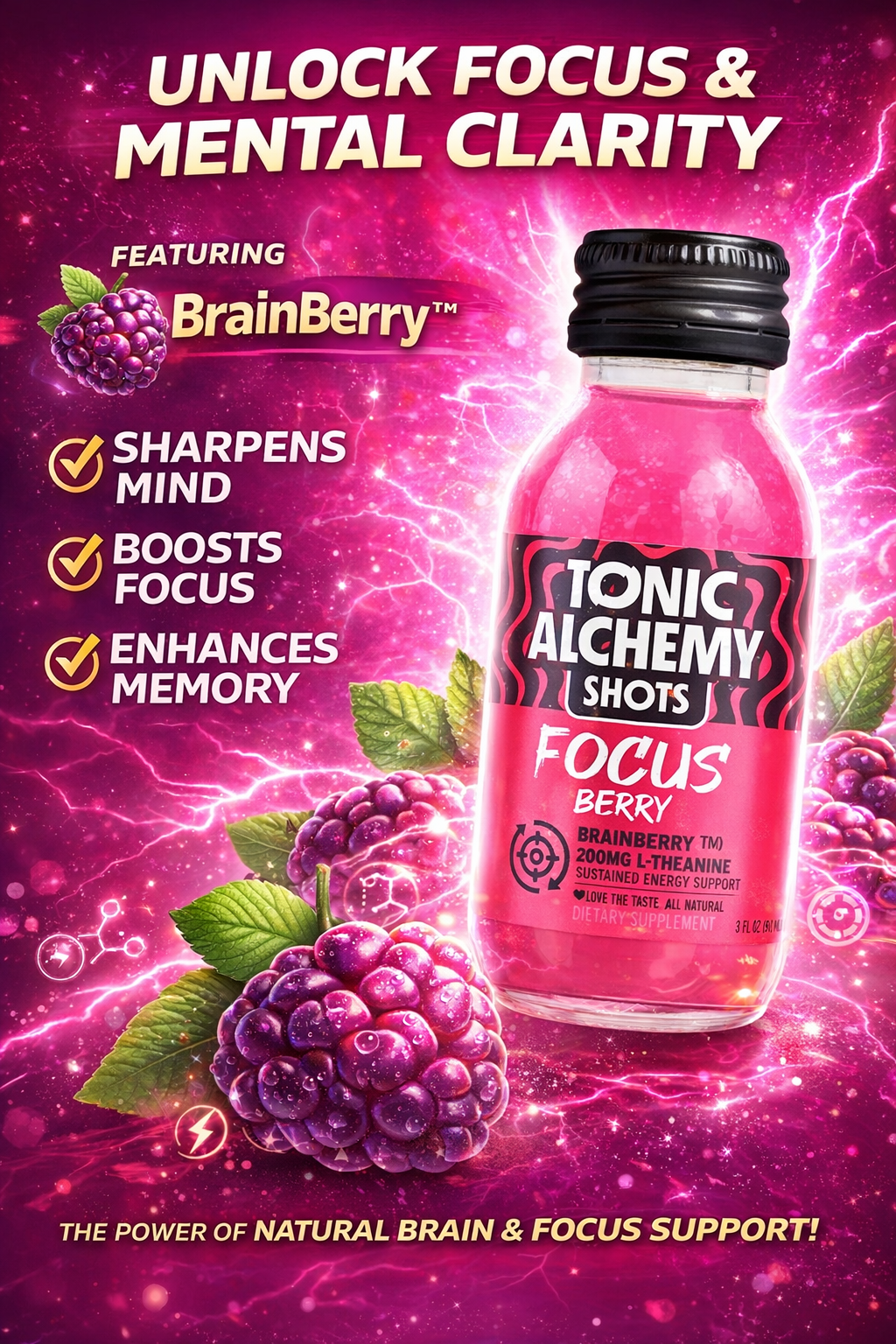 Tonic Alchemy FOCUS mental performance shot, berry, 90ml