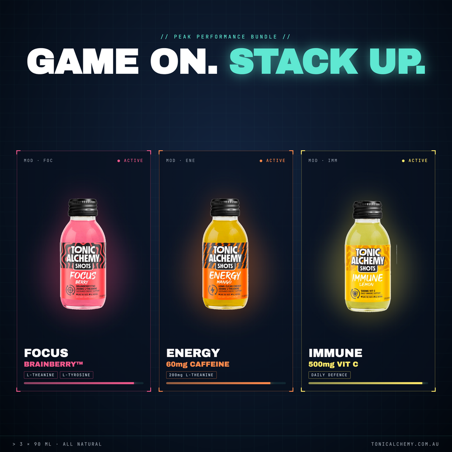Tonic Alchemy Peak Performance Bundle: 12x 90ml Focus, Energy and Immune functional shots